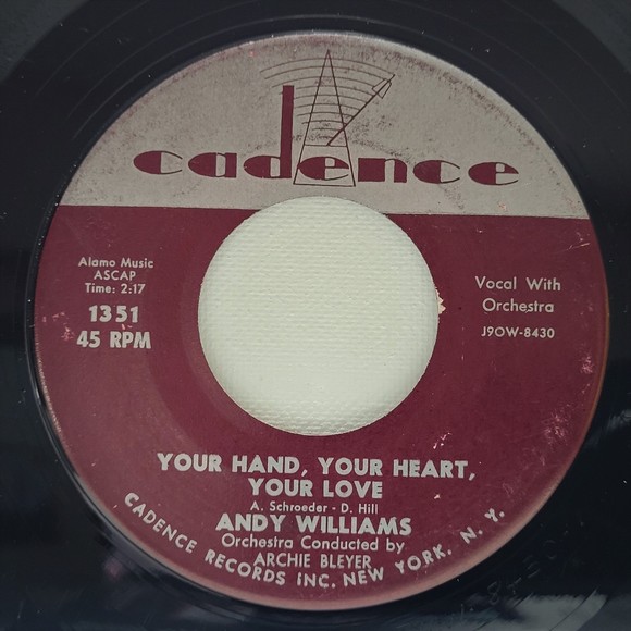 Andy Williams 45 Promise Me, Love/Your Hand Your Heart Your Love Cadence VG Pop - Picture 2 of 2
